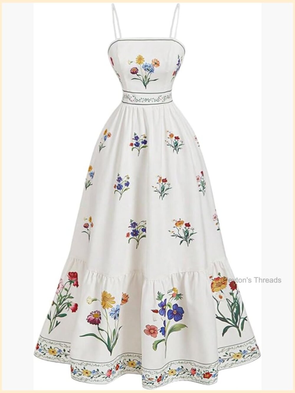Boho Floral Dress Spaghetti Strap Shirred Ruffle A Line Long - Picture 1 of 4